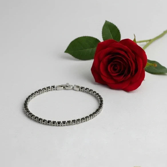 Bracciale Tennis in Acciaio con Zirconi Neri - 20 cm