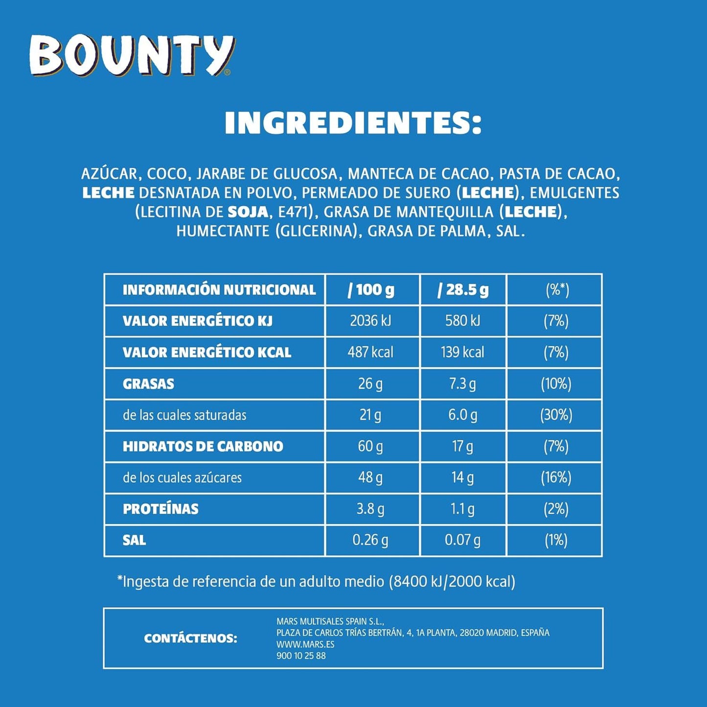 Bounty 24 Pezzi – Snack al Cioccolato al Latte e Cocco – Box da 24 Barrette