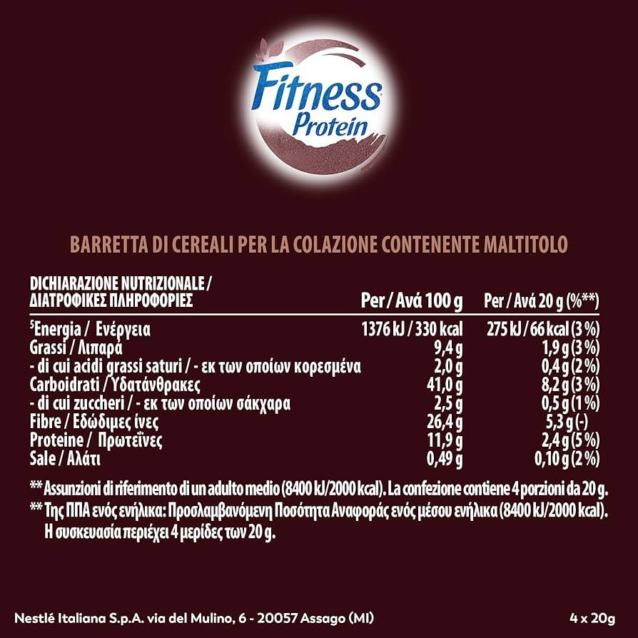Nestlé Fitness Protein Cocoa – Barrette ai Cereali Integrali al Cacao Senza Zuccheri Aggiunti – Confezione da 24 Pezzi