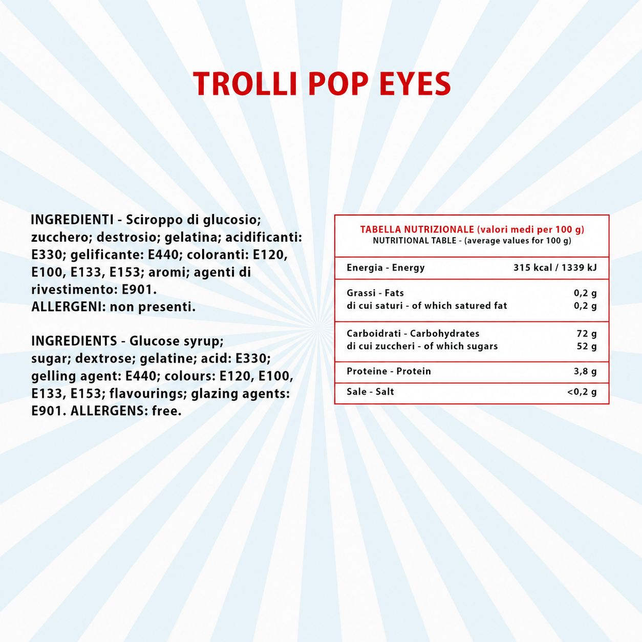 Trolli Pop Eye Occhi Gommosi Ripieni – 60 Pezzi Confezionati Singolarmente