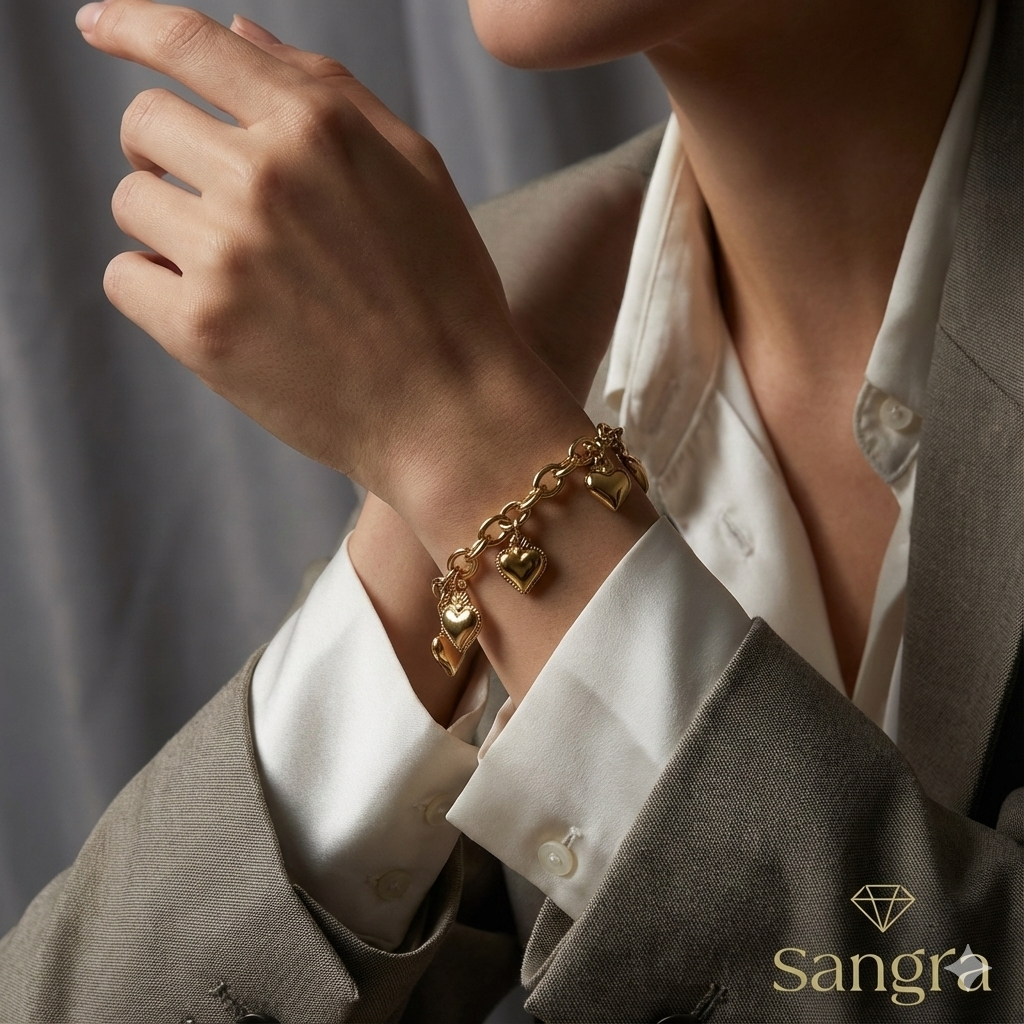 Bracciale Donna Sangra acciaio inossidabile Cuore Sacro – Catena Dorata Ex Voto 17-20 cm regolabile