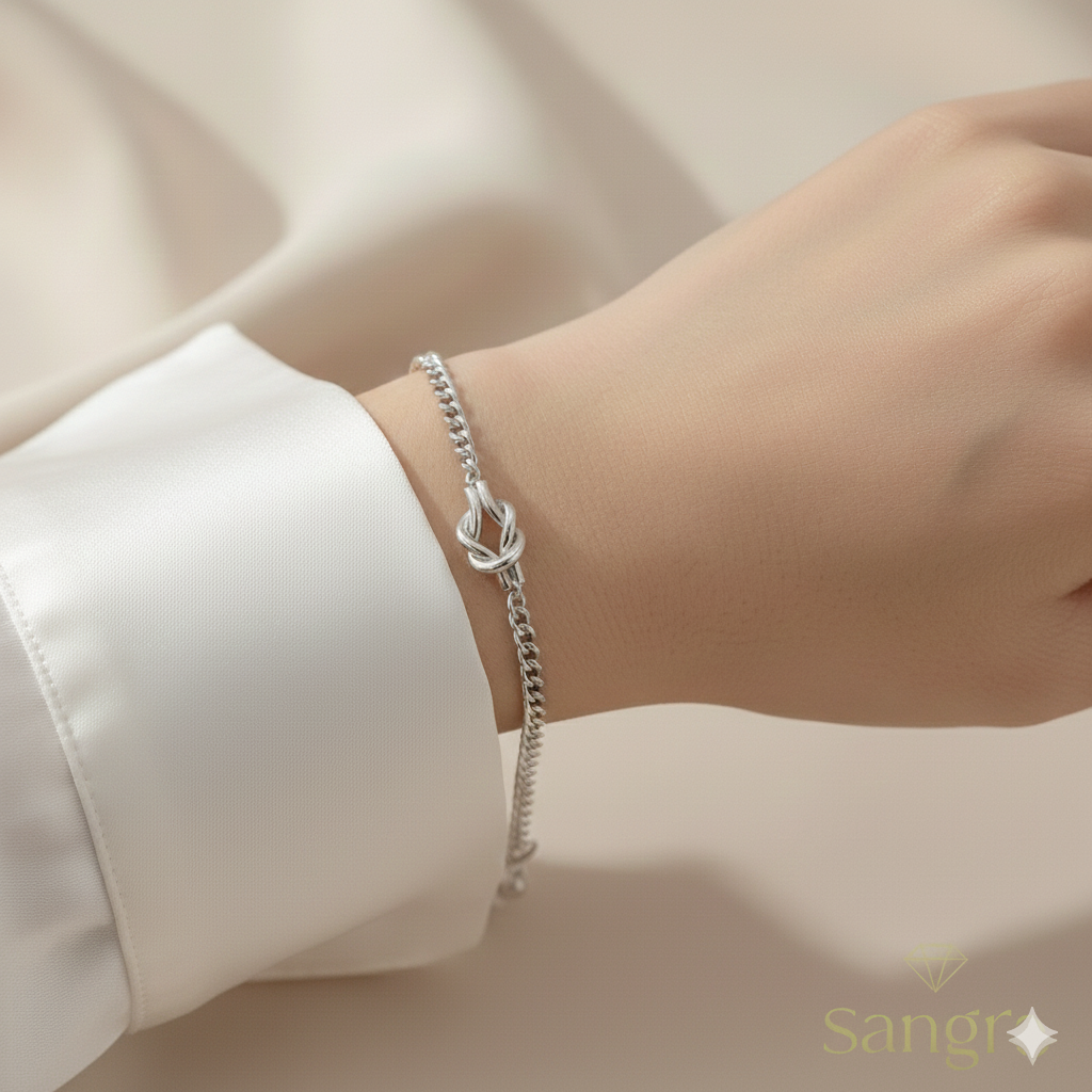 Bracciale Donna Acciaio Inossidabile Maglia Groumette Nodo dell'Amore