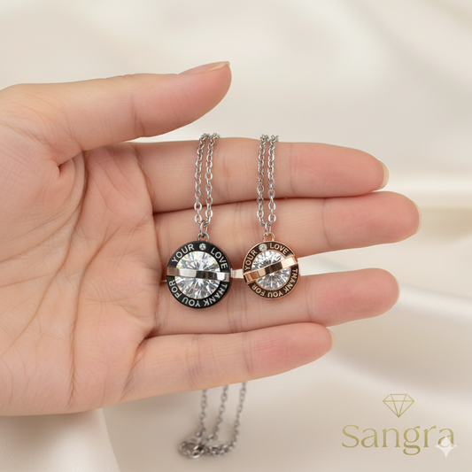 Set 2 Collane Coppia Lui e Lei Oro Rosa e Argento Nero