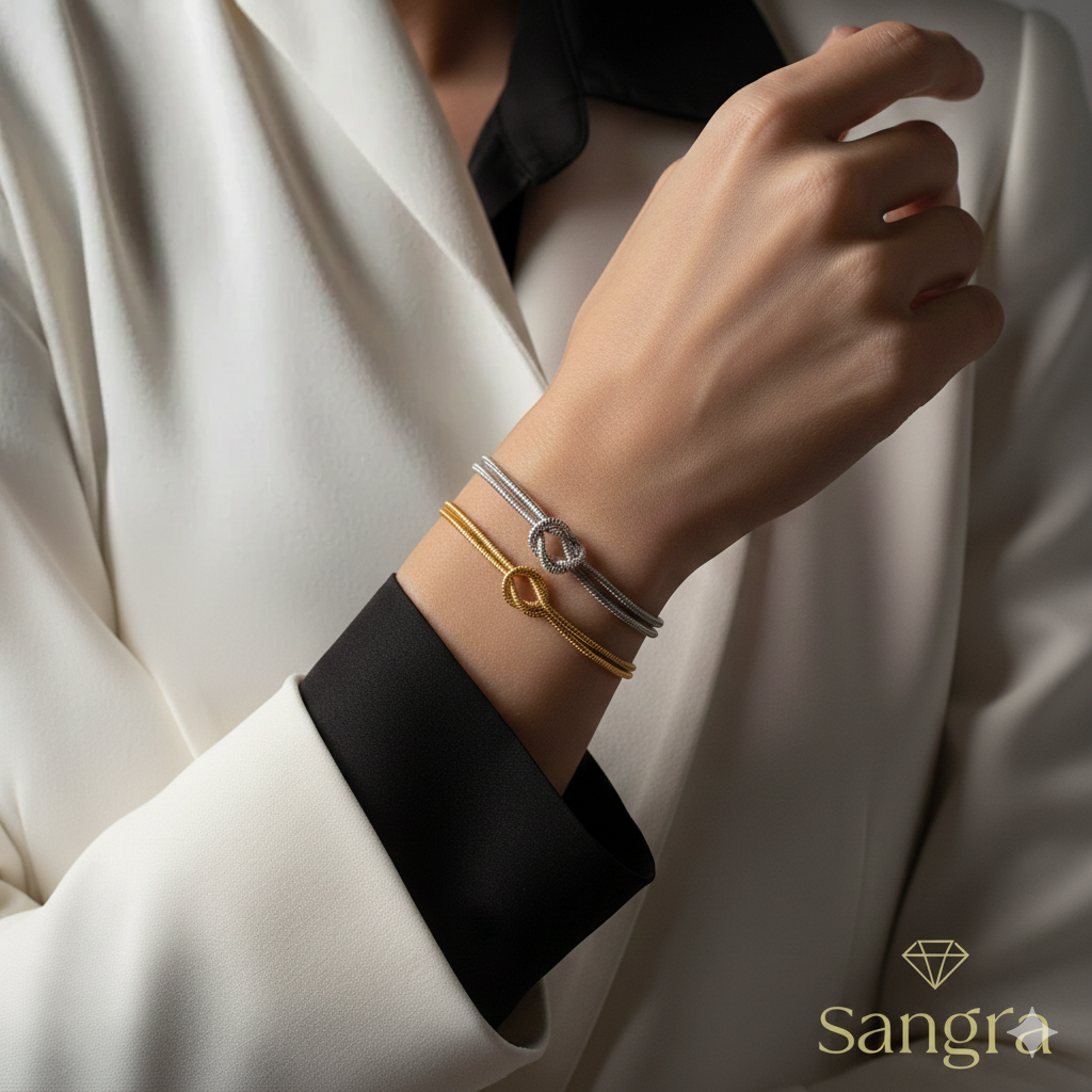 Bracciale Nodo d'Amore Sangra - Acciaio Inossidabile Oro con Maglia Mesh