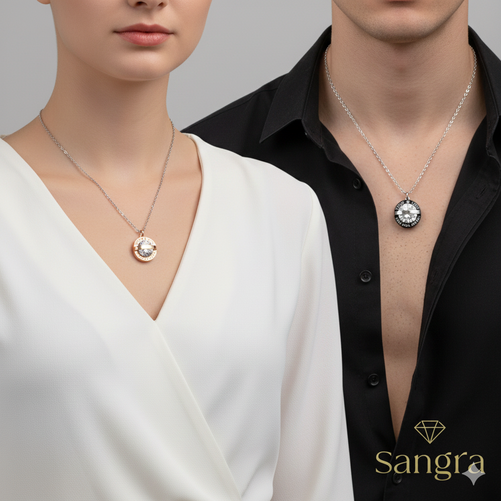 Set 2 Collane Coppia Lui e Lei Oro Rosa e Argento Nero