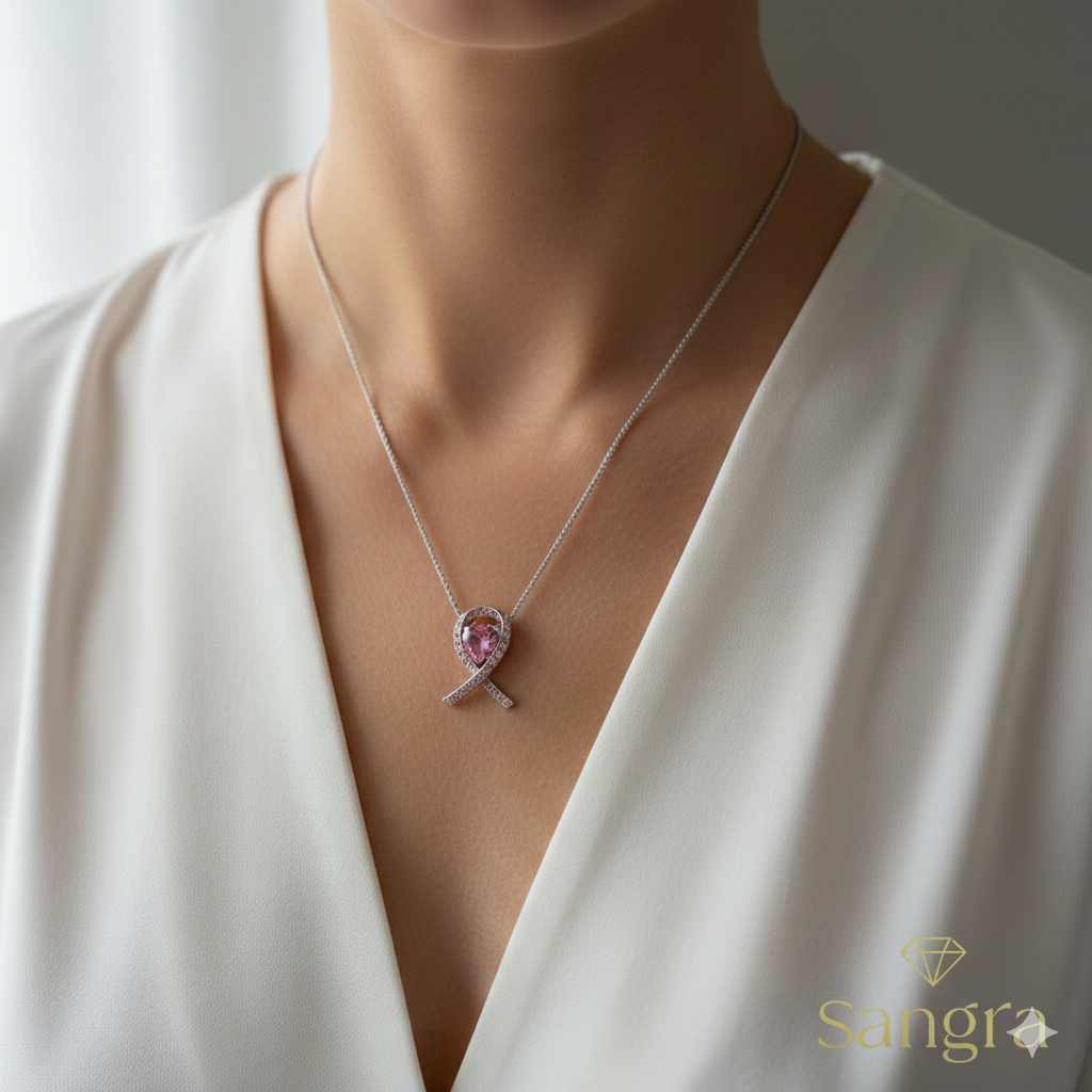 Collana Donna in Argento con Pendente Cuore Rosa e Pavé di Brillanti 42-48 cm
