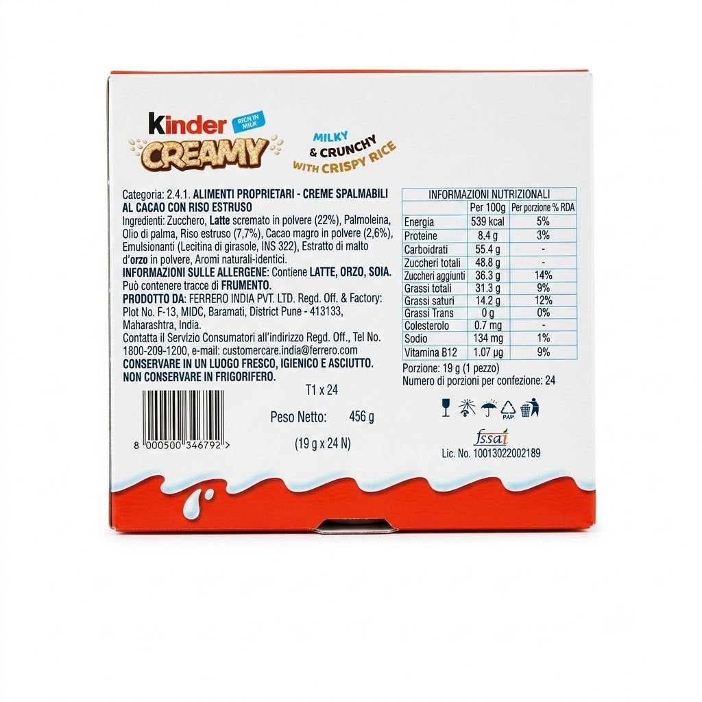 Kinder Creamy Milky & Crunchy con Riso Croccante – 24 Pezzi, 456 g