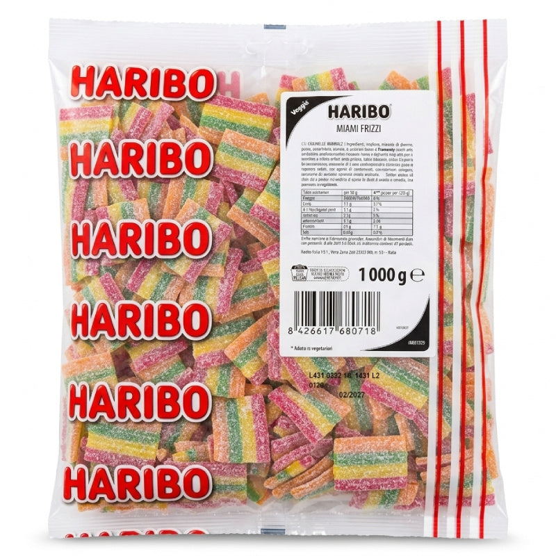 Haribo Miami Frizzi Caramelle Gommose Frizzanti Gusto Frutta – Busta da 1 kg