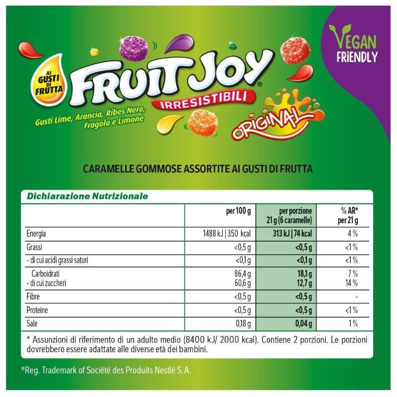 Fruit Joy Original Caramelle Gommose Zuccherate Vegan ai Gusti di Frutta – Confezione da 32 Spacchetti