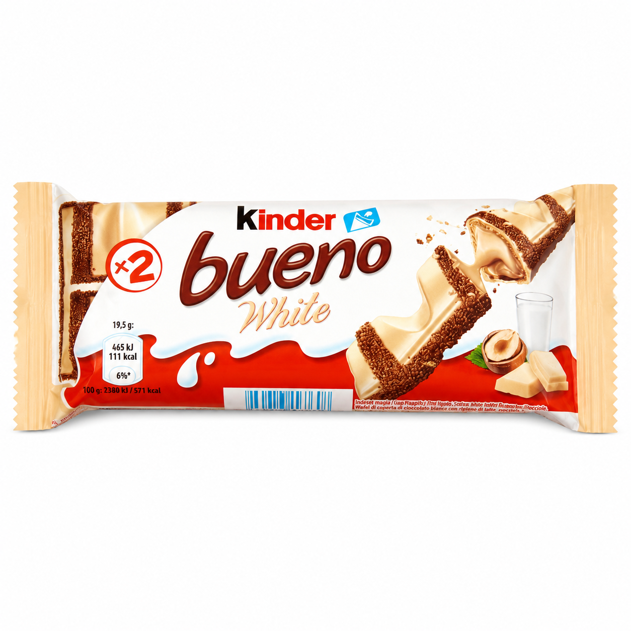 Kinder Bueno White – 15 Confezioni da 2 Barrette, Totale 30 Barrette