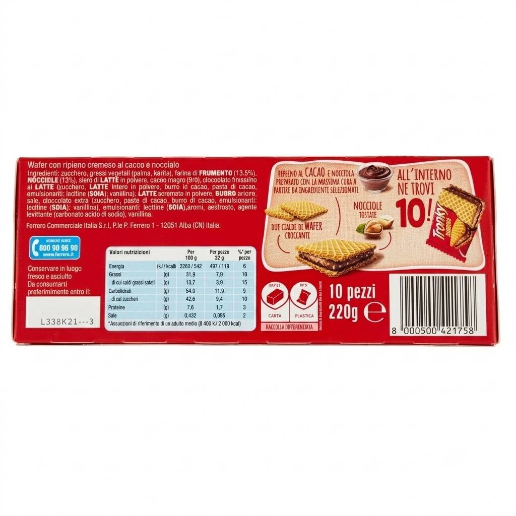 Ferrero Tronky Sandwich Wafer al Cacao e Nocciole – 3 Confezion da10 pezzii, Totale 30 Pezzi
