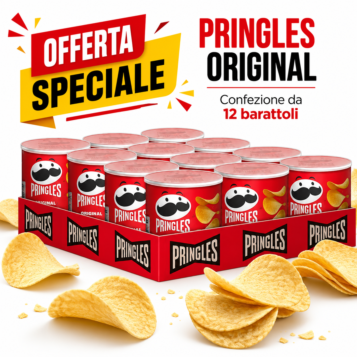 Pringles Original Patatine Salate – Confezione da 12 Barattoli da 40 g, Totale 480 g