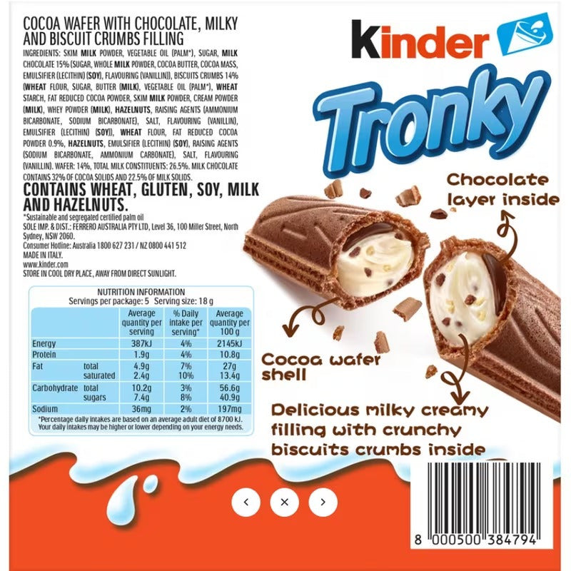 Kinder Tronky Nocciola – 3 Scatole da 5 Pezzi, Totale 15 Snack