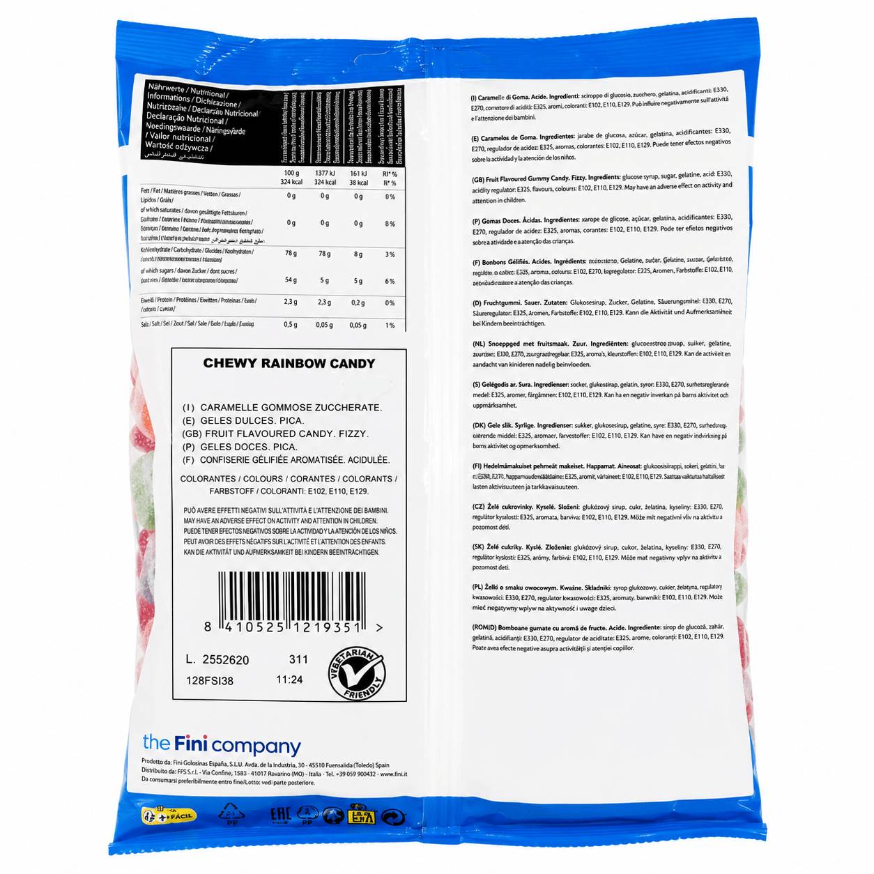 Fini Chewy Rainbow Candy Caramelle Gommose Arcobaleno alla Frutta – Busta da 1 kg