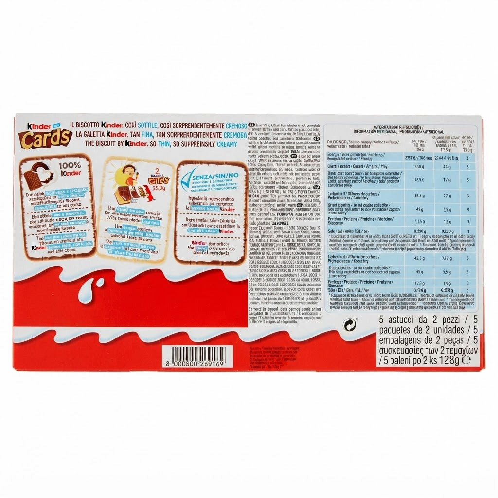 Kinder Cards Biscotti con Crema al Latte e Cacao – 4 Scatole da 5 confezione x 2, Totale 25 confezioni x 2