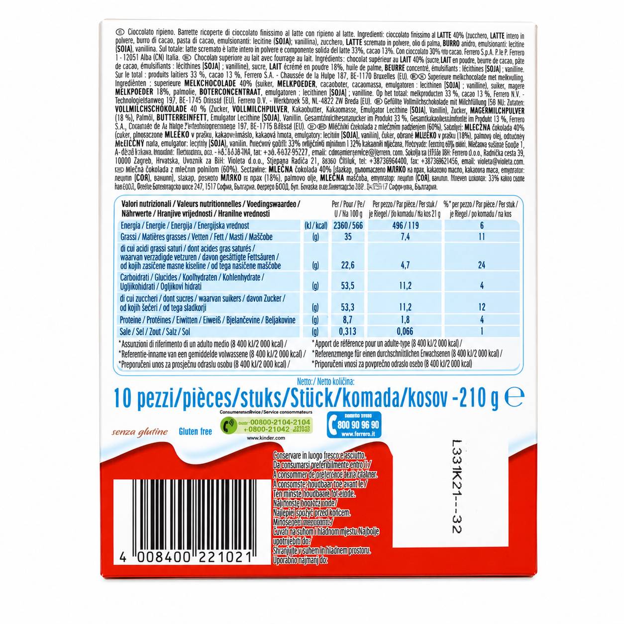 Kinder Maxi Cioccolato al Latte con Ripieno al Latte – 3 Confezioni da 10 pezzi,Totale 30 Pezzi