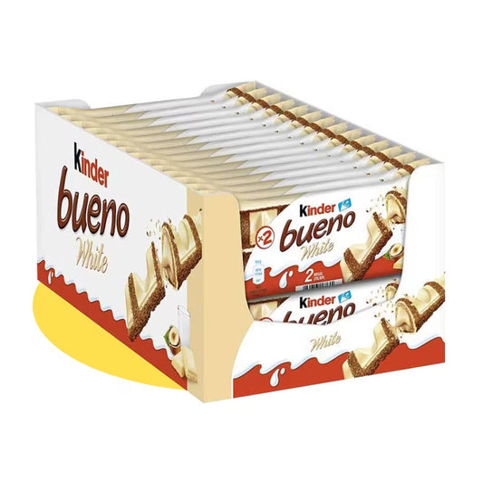 Kinder Bueno White – Box 30 Confezioni da 39 g, Wafer con Crema alle Nocciole