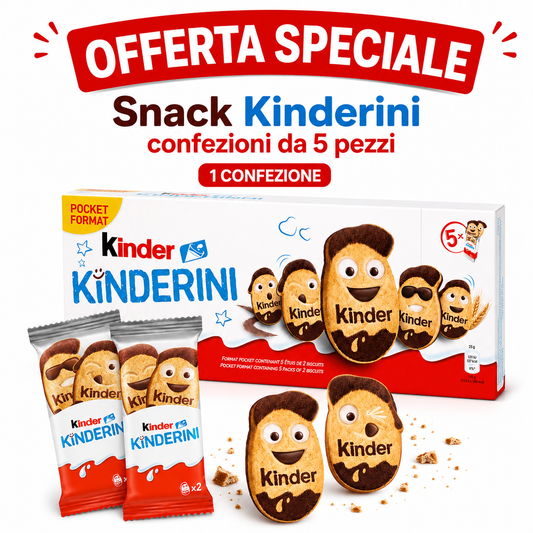 Kinder Kinderini Biscotti al Latte e Cacao – 5 Confezioni, 10 Biscotti, 125 g
