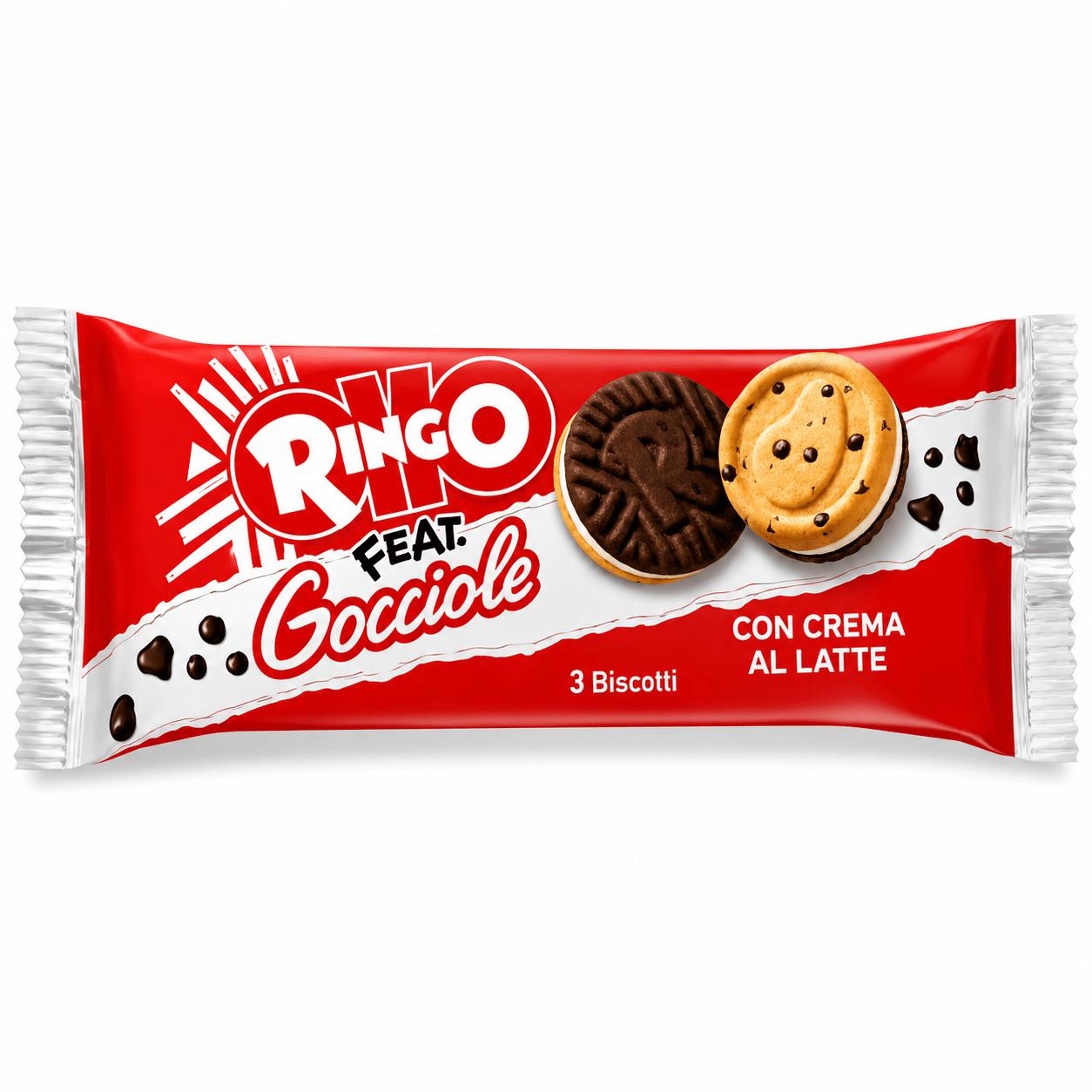 Ringo Gocciole Biscotti Farciti – 42 Confezioni da 3 Biscotti, Totale 1,155 kg