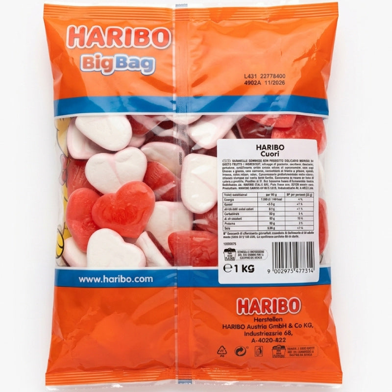 Haribo Cuori Caramelle Gommose alla Frutta – 2 Buste da 1 kg, Totale 2 kg