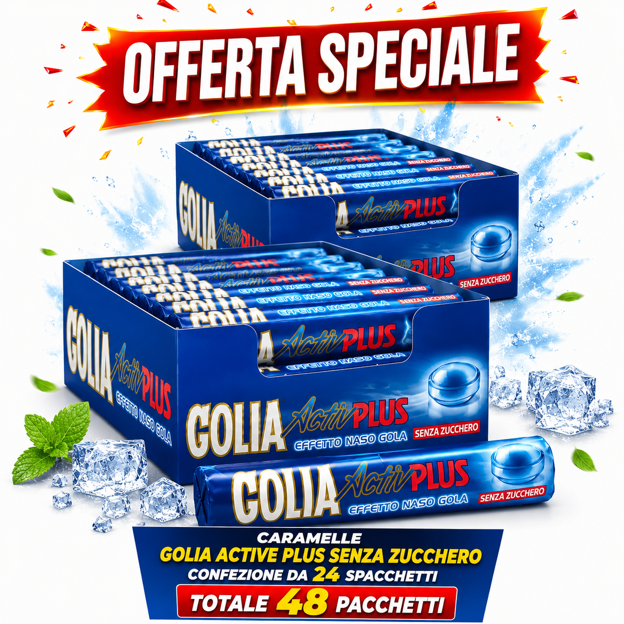 Golia Caramella Activ Plus Senza Zucchero – 2 Confezioni da 24 Stick, Totale 48 Stick