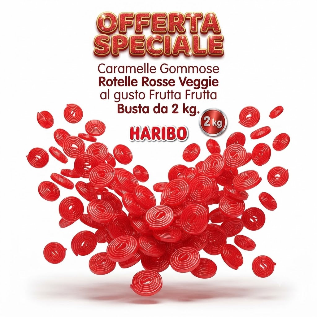 Haribo Rotelle Rosse Veggie Caramelle Gommose alla Frutta – 2 Buste da 2 kg, Totale 4 kg