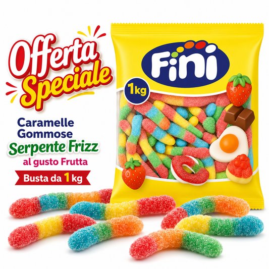 Fini Serpente Frizz Caramelle Gommose Frizzanti alla Frutta – Busta da 1 kg