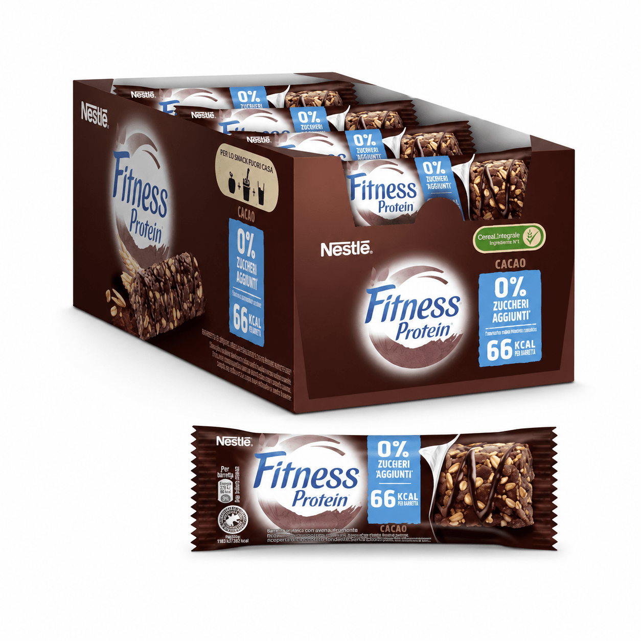 Nestlé Fitness Protein Cocoa – Barrette ai Cereali Integrali al Cacao Senza Zuccheri Aggiunti – Confezione da 24 Pezzi