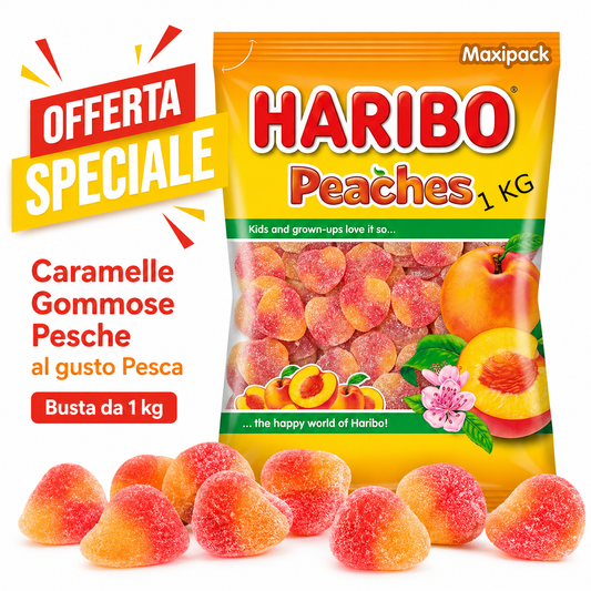 Haribo Peaches Caramelle Gommose Zuccherate Gusto Pesca – 1 kg