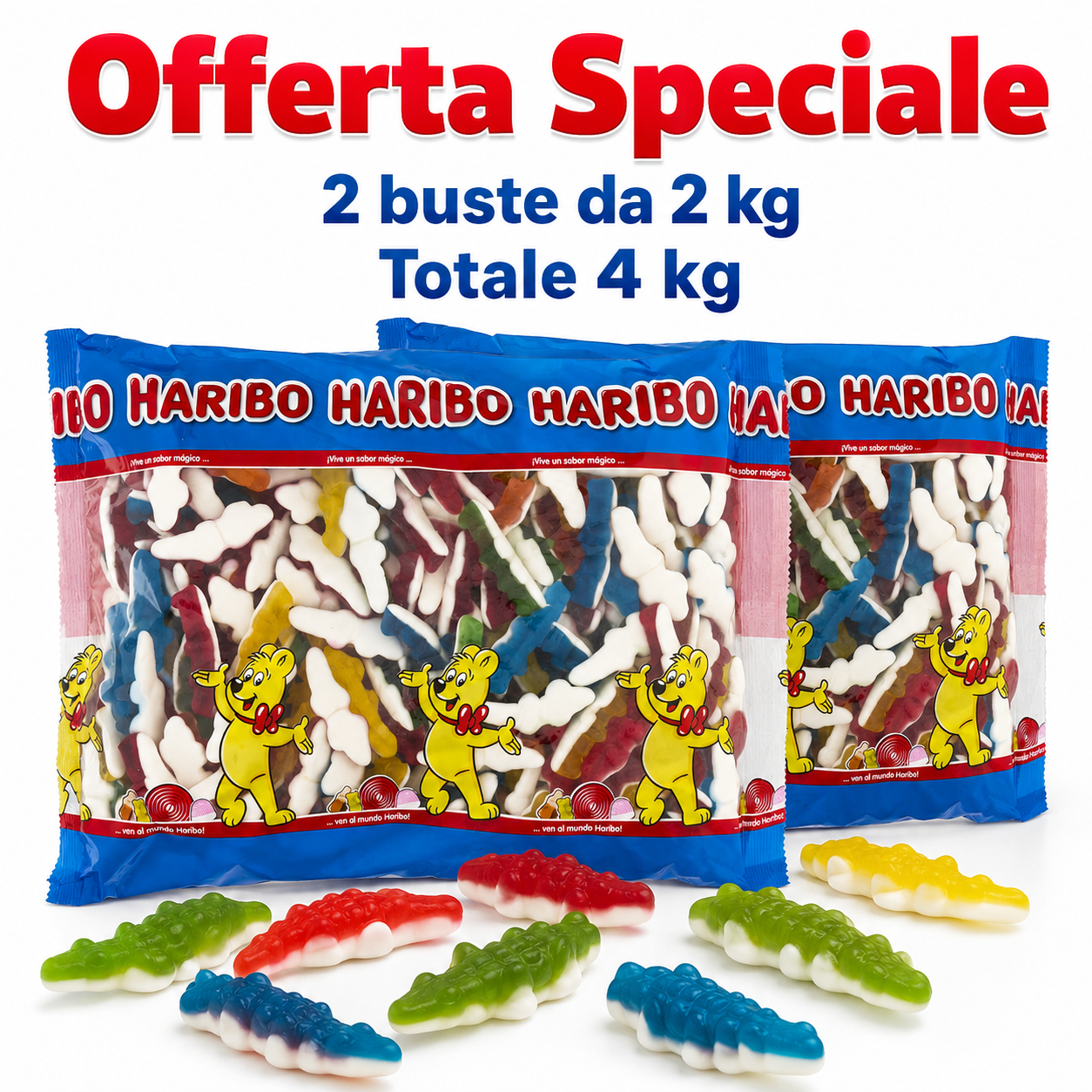 Haribo Coccodrilli Caramelle Gommose alla Frutta – 2 Buste da 2 kg, Totale 4 kg
