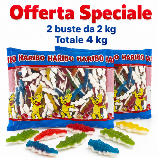 Haribo Coccodrilli Caramelle Gommose alla Frutta – 2 Buste da 2 kg, Totale 4 kg