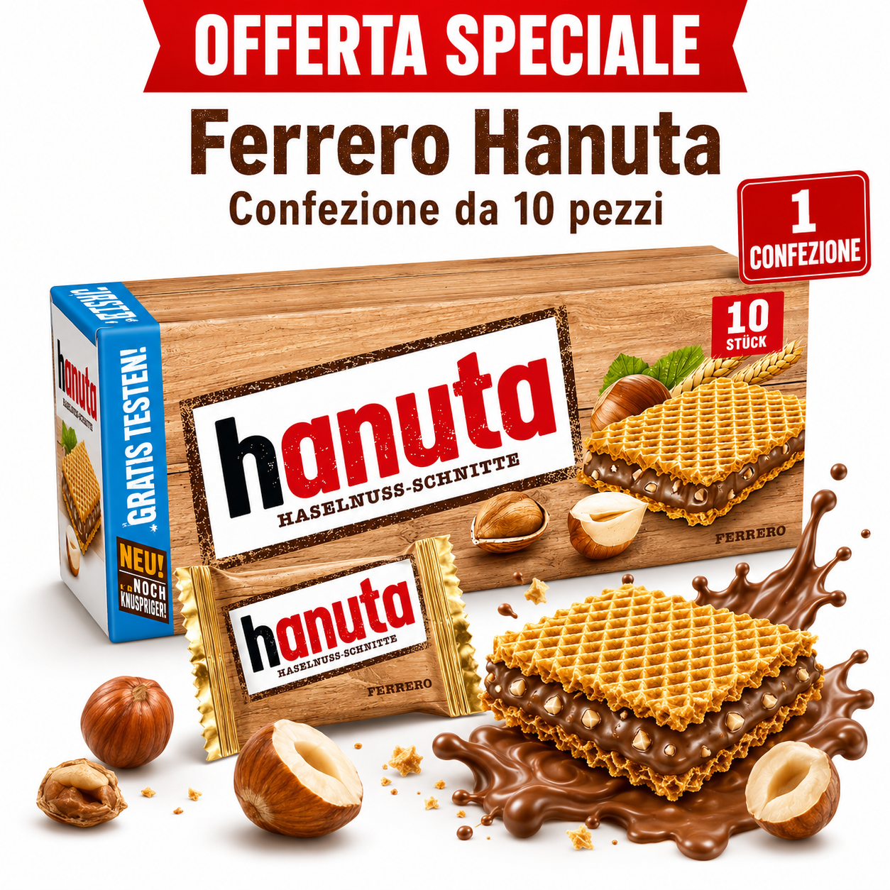 Hanuta Ferrero Wafer Croccanti con Crema alla Nocciola – 10 Pezzi 220 g