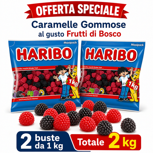 Haribo Berries Caramelle Gommose More e Lamponi – 2 Buste da 1 kg, Totale 2 kg