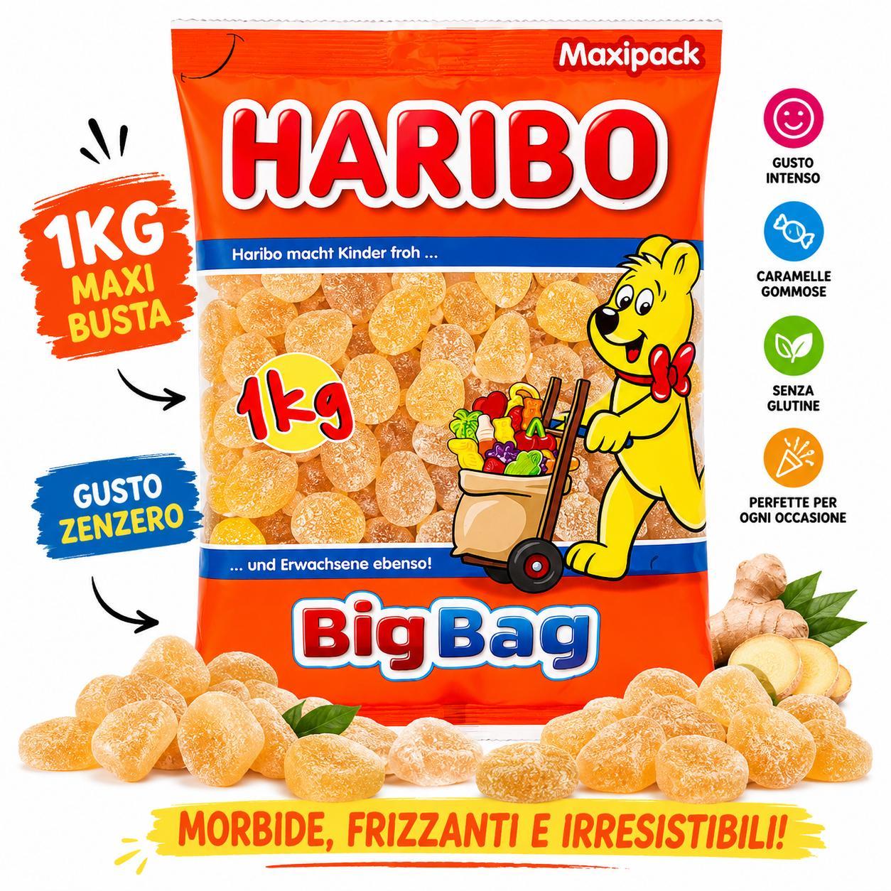 Haribo Zenzero Limone 1 kg – Caramelle Gommose Frizzanti Gusto Zenzero e Limone