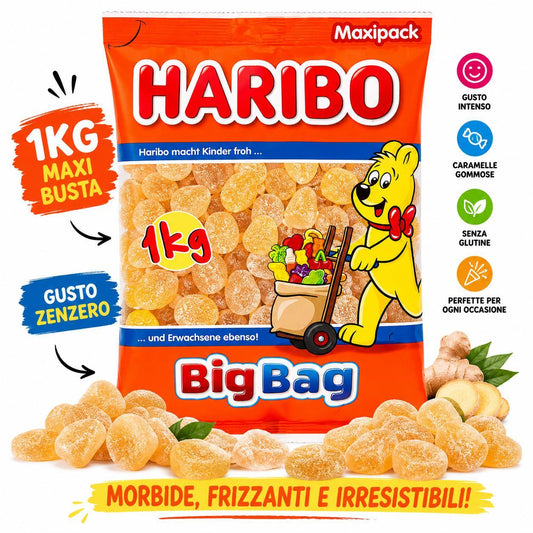 Haribo Zenzero Limone 1 kg – Caramelle Gommose Frizzanti Gusto Zenzero e Limone