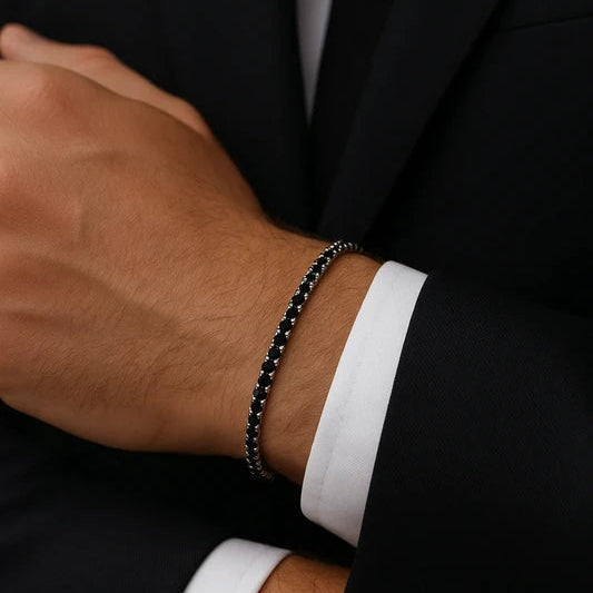 Bracciale Tennis in Acciaio con Zirconi Neri - 20 cm