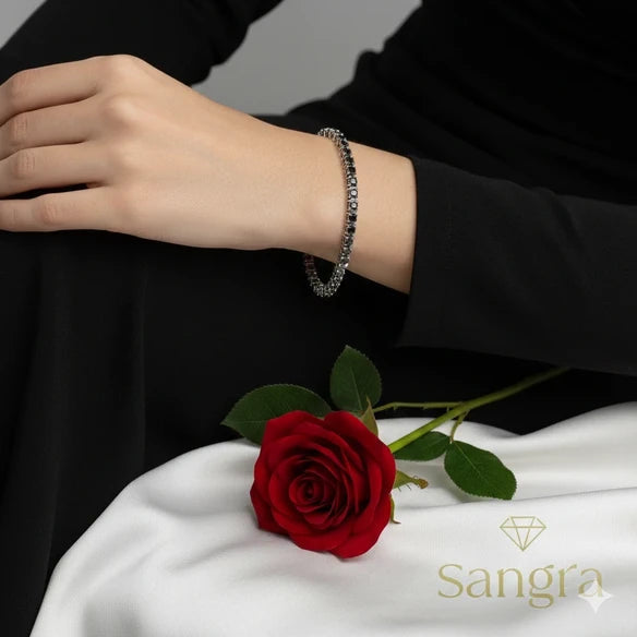 Bracciale Tennis in Acciaio con Zirconi Neri - 20 cm