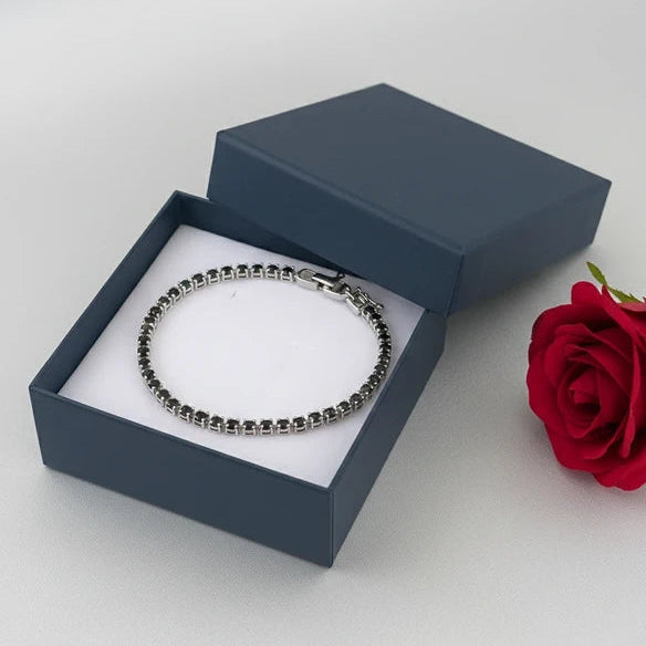 Bracciale Tennis in Acciaio con Zirconi Neri - 20 cm