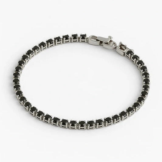 Bracciale Tennis in Acciaio con Zirconi Neri - 20 cm