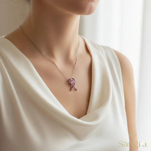 Collana Donna in Argento con Pendente Cuore Rosa e Pavé di Brillanti 42-48 cm
