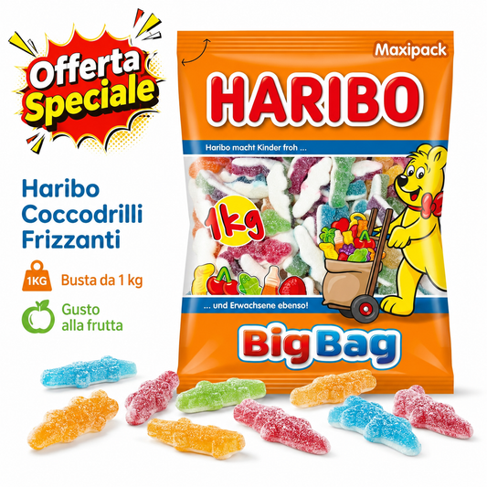 Haribo Coccodrilli Frizzi – Caramelle Gommose Zuccherate Gusto Frutta – Busta da 1 kg