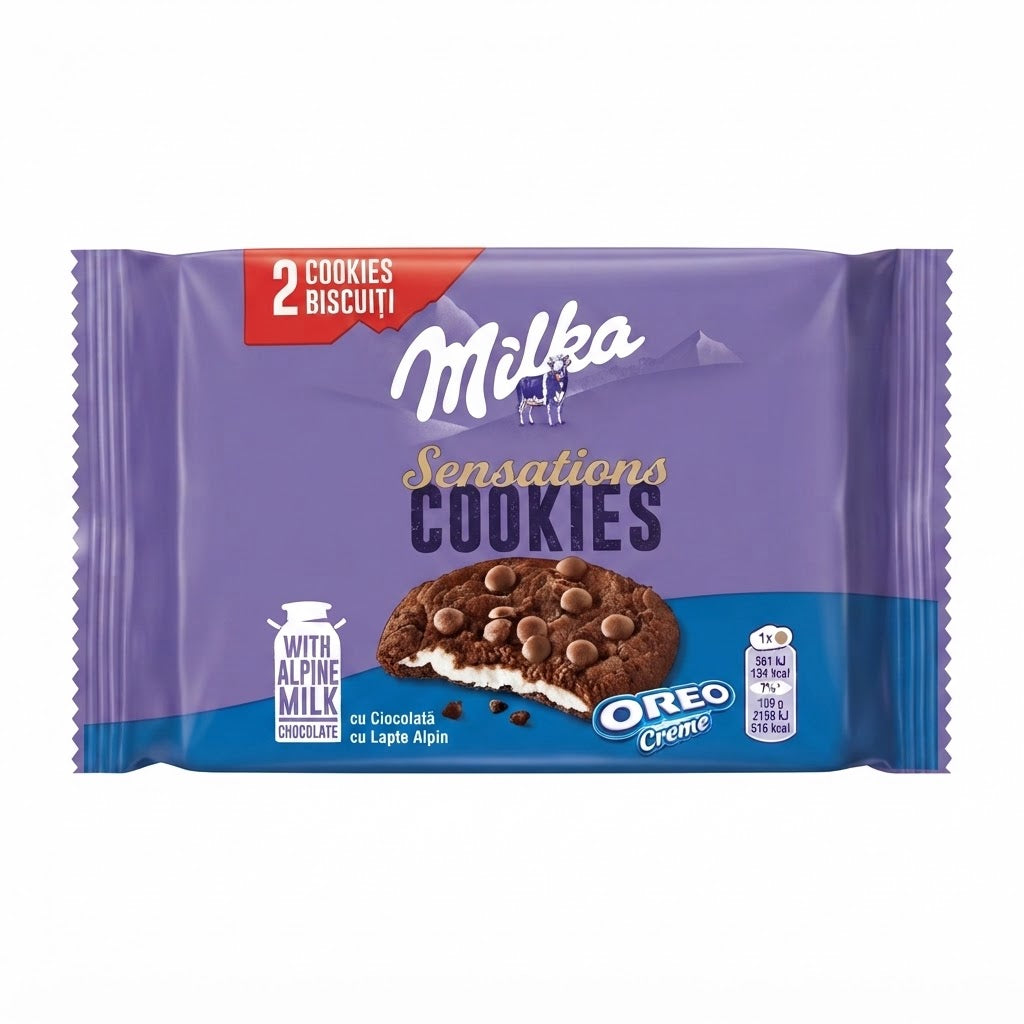 Milka Sensations Cookies Oreo – 24 Confezioni da 52 g, 48 Biscotti Ripieni al Cioccolato