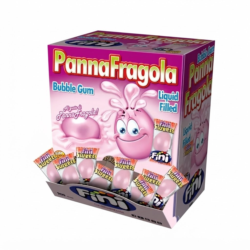 Fini Panna e Fragola Bubble Gum Ripiene – Box da 200 Pezzi