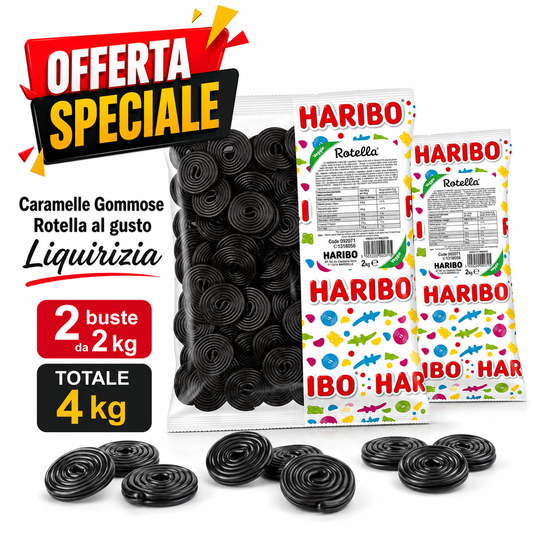 Haribo Rotella Liquirizia – 2 Buste da 2 kg, Totale 4 kg