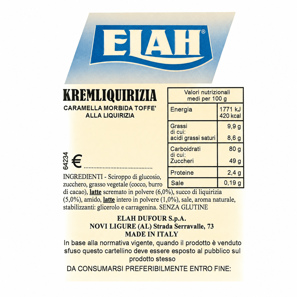 Elah Kremliquirizia Caramelle Morbide Toffee alla Liquirizia – Busta da 1 kg
