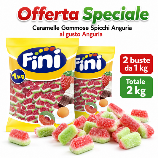 Fini Spicchi di Anguria Caramelle Gommose Zuccherate – 2 Buste da 1 kg, Totale 2 kg