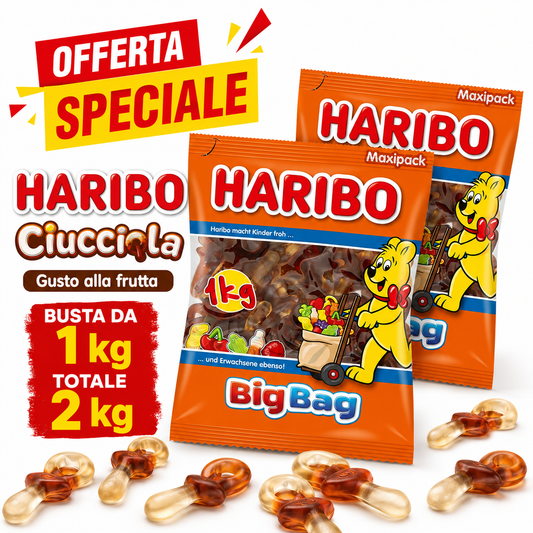 Haribo Ciucciotti Caramelle Gommose a Forma di Ciuccio – 2 Buste da 1 kg, Totale 2 kg