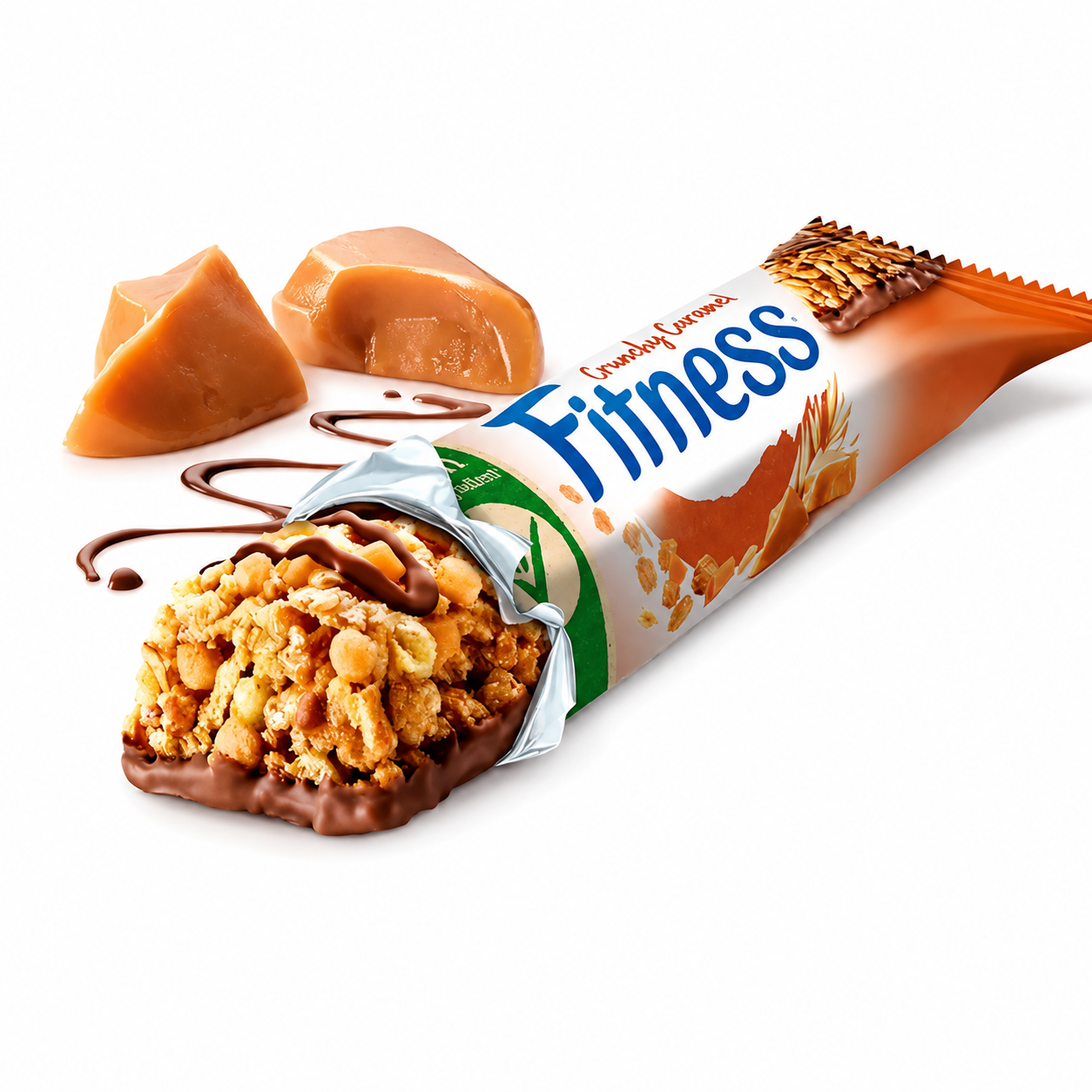 Nestlé Fitness Crunchy Caramel – Barrette ai Cereali Integrali con Cioccolato e Caramello, Confezione da 24 Pezzi