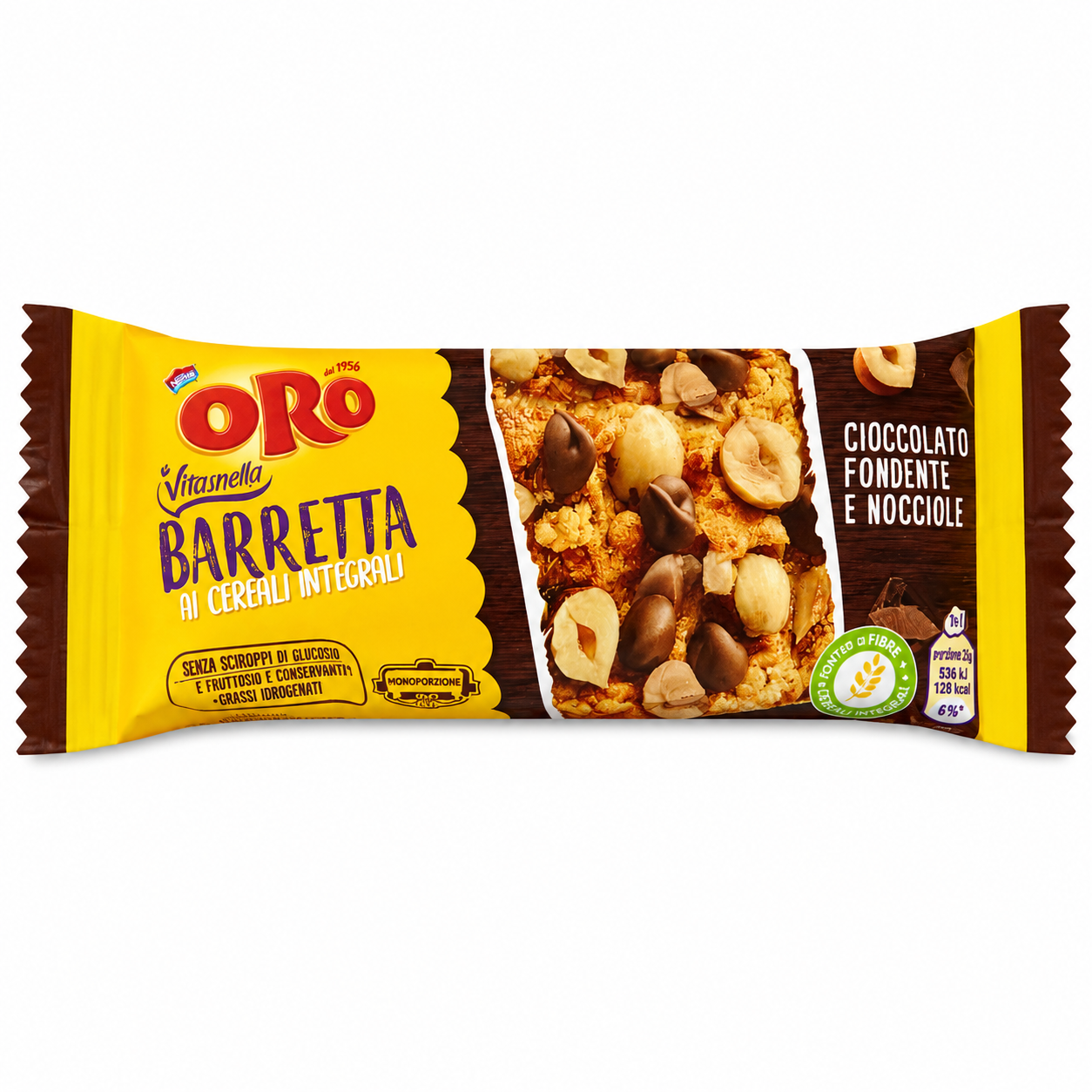 Oro Barretta ai Cereali Integrali con Cioccolato Fondente e Nocciole – Confezione da 24 Pezzi
