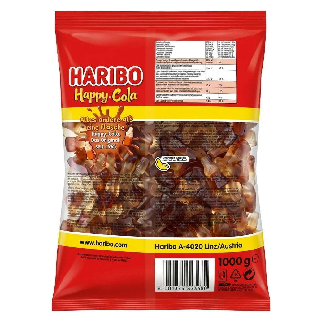 Haribo Happy Cola Caramelle Gommose al Gusto Cola – 2 Buste da 1 kg, Totale 2 kg